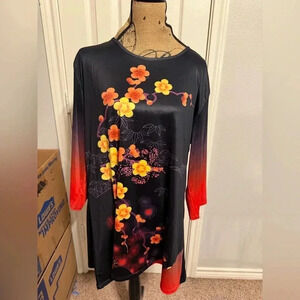 Plus size 2xl top black/orange with flowers NWOT